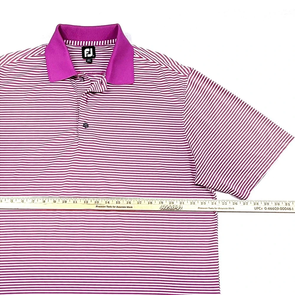 FootJoy‎ Mens ProDry Striped Golf Polo Shirt Magenta White Size L Short Sleeve - Picture 6 of 6